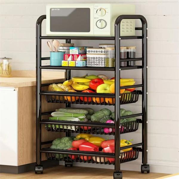 Multifunctional Kitchen Storage Rack 3 4 5 Layer Rotating Utility Trolley Cart With Wheels