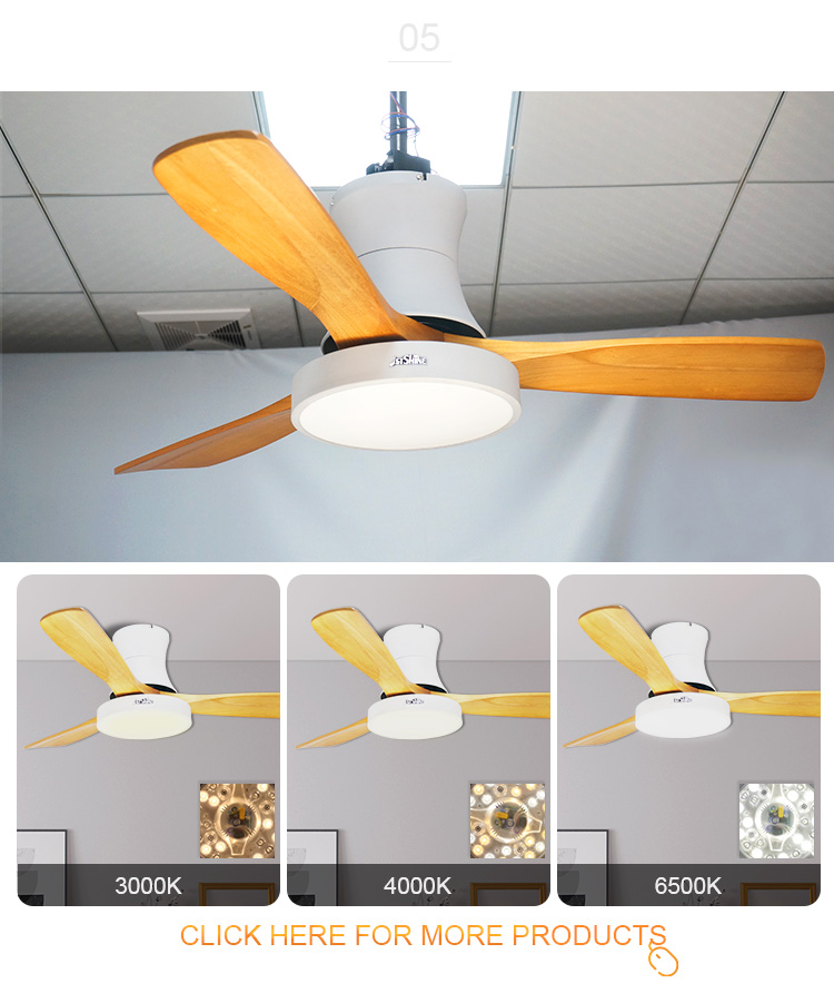 Modern Nordic Style 48 Inch 3 Wooden Blades Ceiling Fan with LED Light Energy Saving