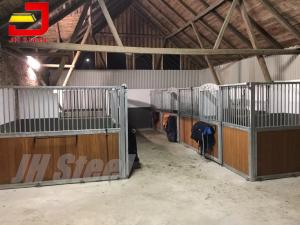 Wholesale Door Front Panel Black Steel Fencing Farm Horse Stable Box With Feeder Hay Rack from china suppliers