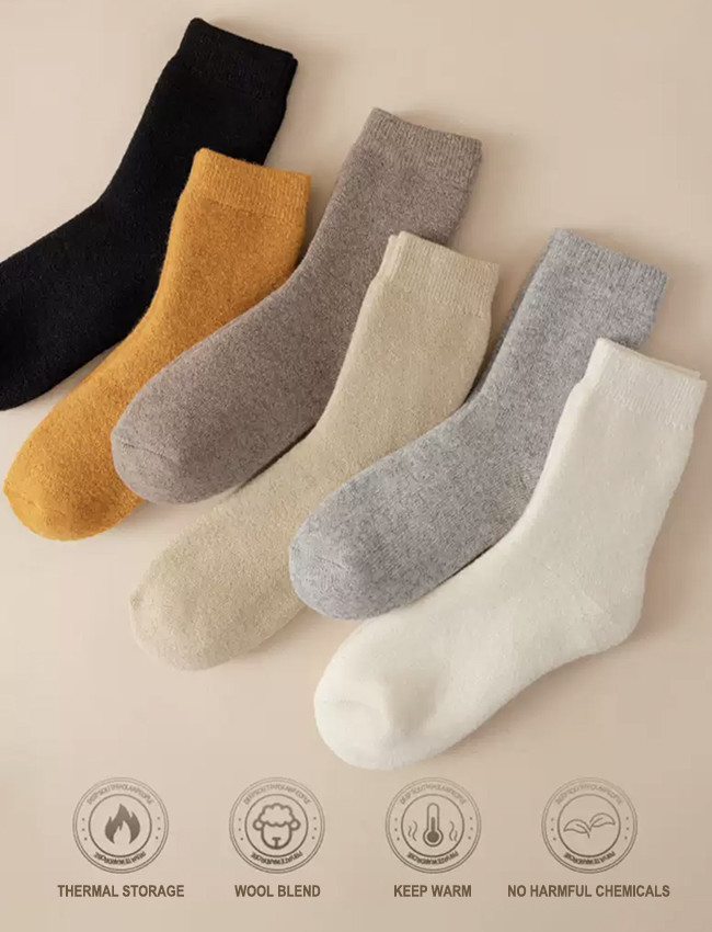 Moisture Wicking Thick Terry Wool Socks Winter Crew Style Socks