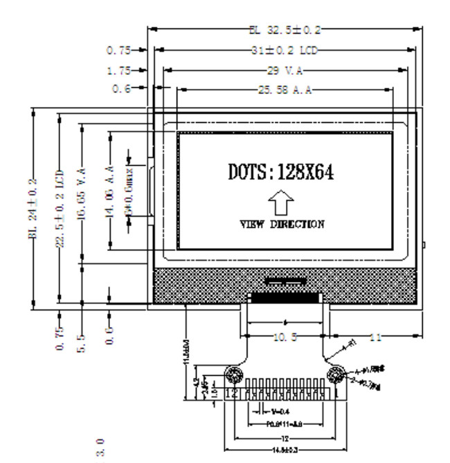 FSTN Positive 128x64 LCD Graphic Display COG 3.3V SPI Interface With White Backlight