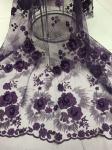 Red 3D Flower Embroidered Tulle Lace Fabric / Wedding Dresses Sequins Beaded