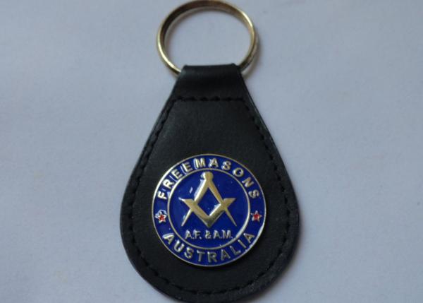 Aluminum, Stainless Steel, Soft PVC, Brass Freemasons Leather Keychain with Die
