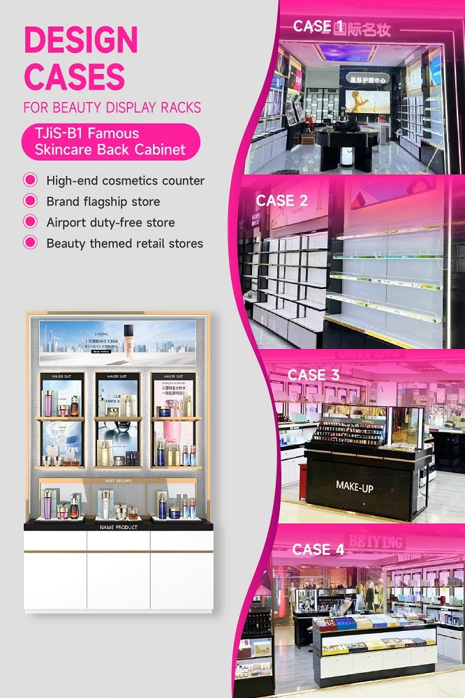 TJiS-B1 U-Shaped Titanium Edging Skincare Display Cabinet with 40mm Softbox