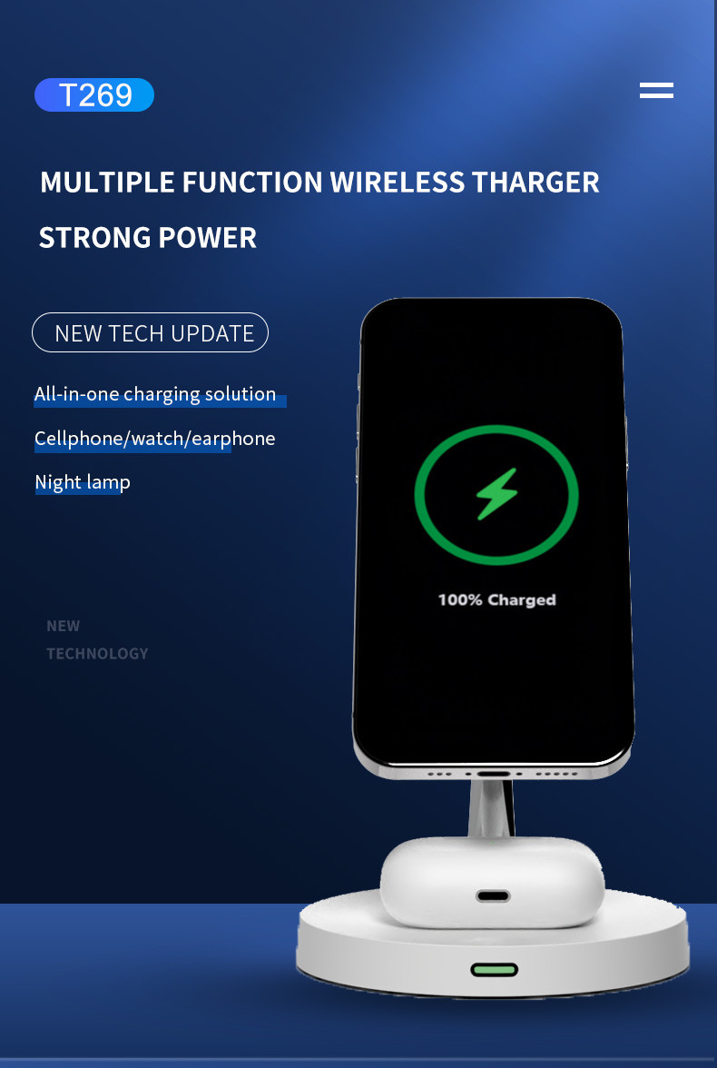 3 Level LED Night Light Wireless Double Charging Stand With Short Circuit Protection