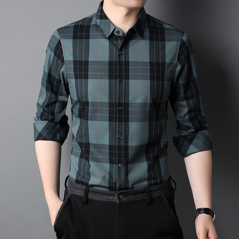 Knitted Broadcloth Plaid Shirts Polyester Viscose And Cotton Casual Shirt Long Sleeve For Man