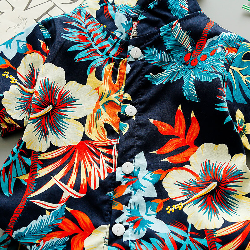 Floral Print 2023 New Beach Style Wholesale Summer baby clothes boy Formal Fashion short sleeve Shirt kids boy summer cl