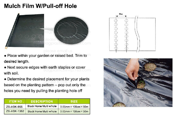 Perorated weed barrier,mulch film with hole,pe film with dots-servering line,tomato mulch film,plastic nail,fasten sheet