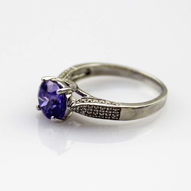 Women Jewelry 7mm Round Amethyst Cubic Zircon Sterling Silver Ring(R282)