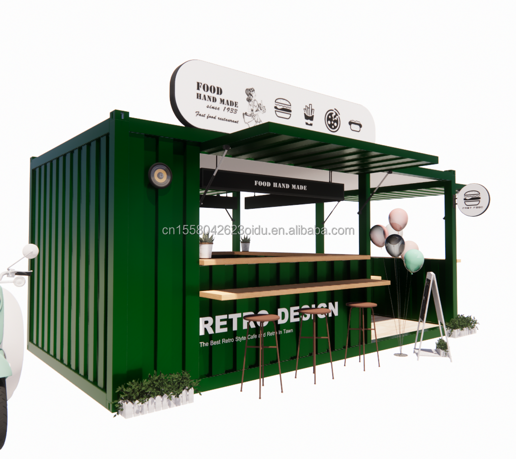 20ft or 40ft Steel Frame Extendable Mobile Coffee Bar Pop Up Shipping Container Shop with Galvanized Steel Bending