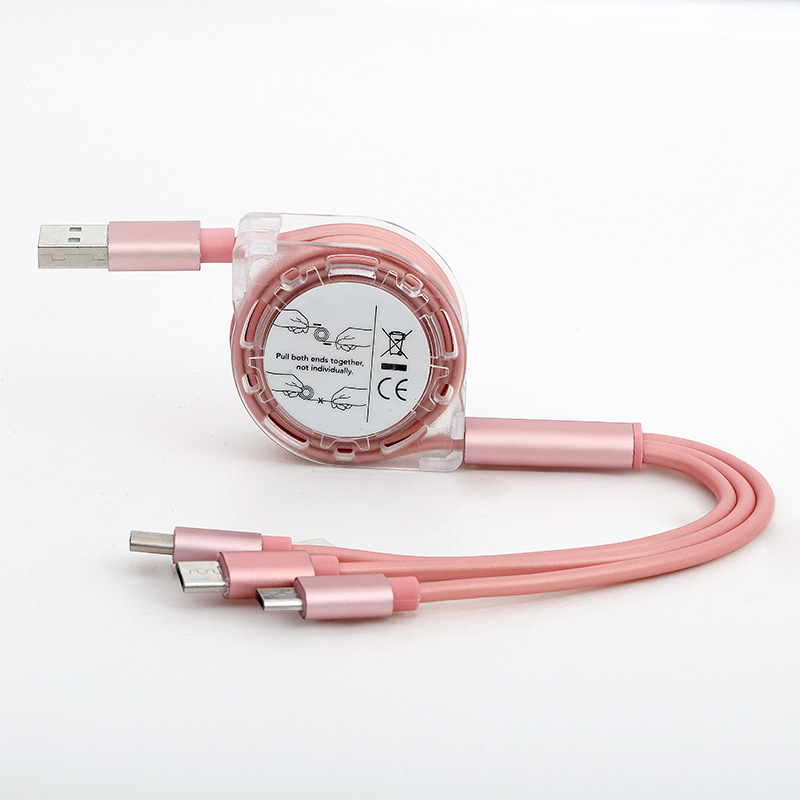 3 in 1 Retractable USB Cable For Android Moiblephone Connector For Iphone Aluminum Alloy