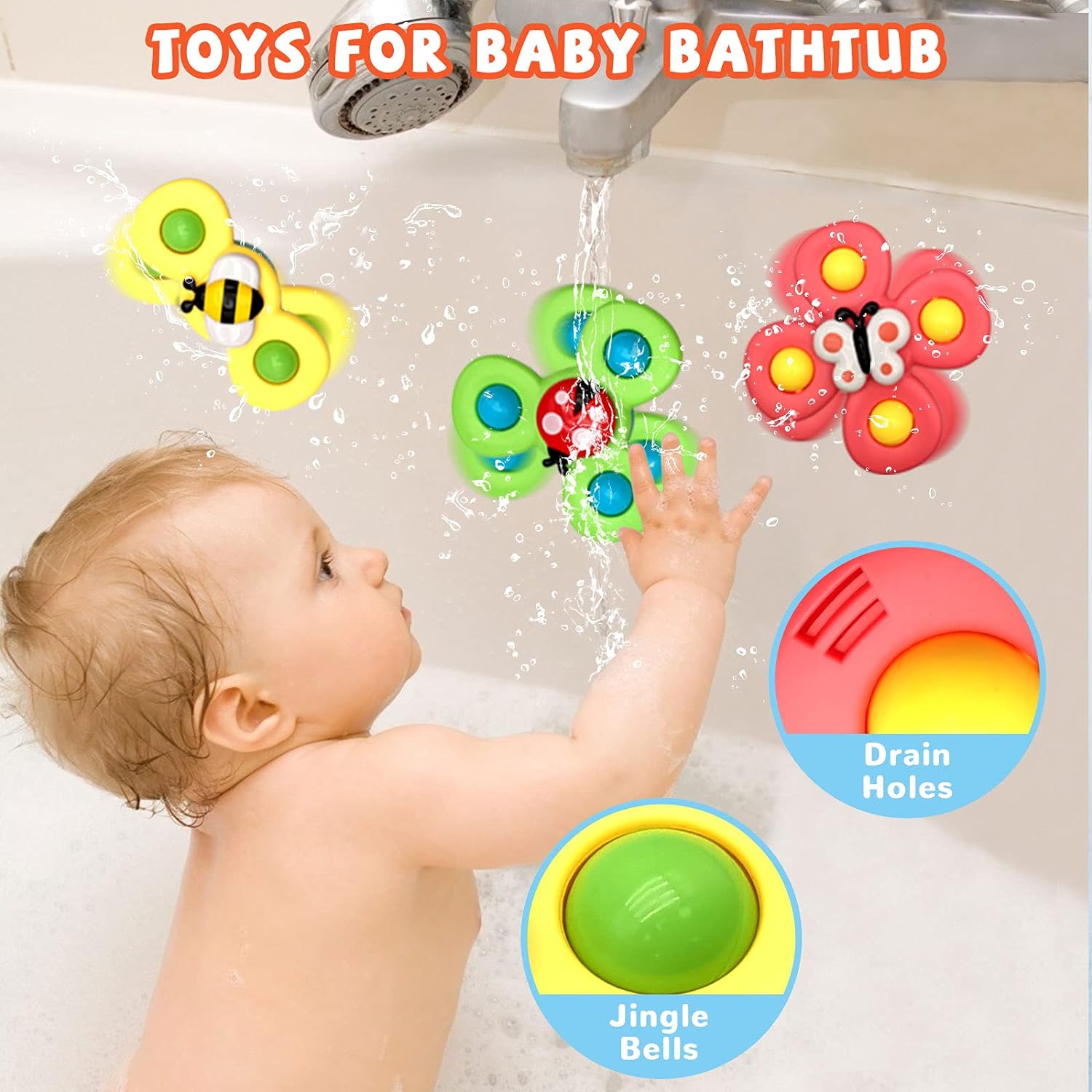 0-6 Year Olds Unisex Sensory Learning Toys 3 Pcs Suction Cup Spinner for Bath Time Fun