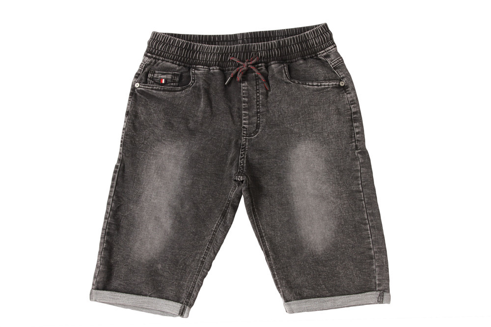Black Washed Men's Denim Half Pants Mens Elastic Waist Jean Shorts
