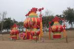 Red Decorated Special Lamp Post Lantern Display On Chinese Street