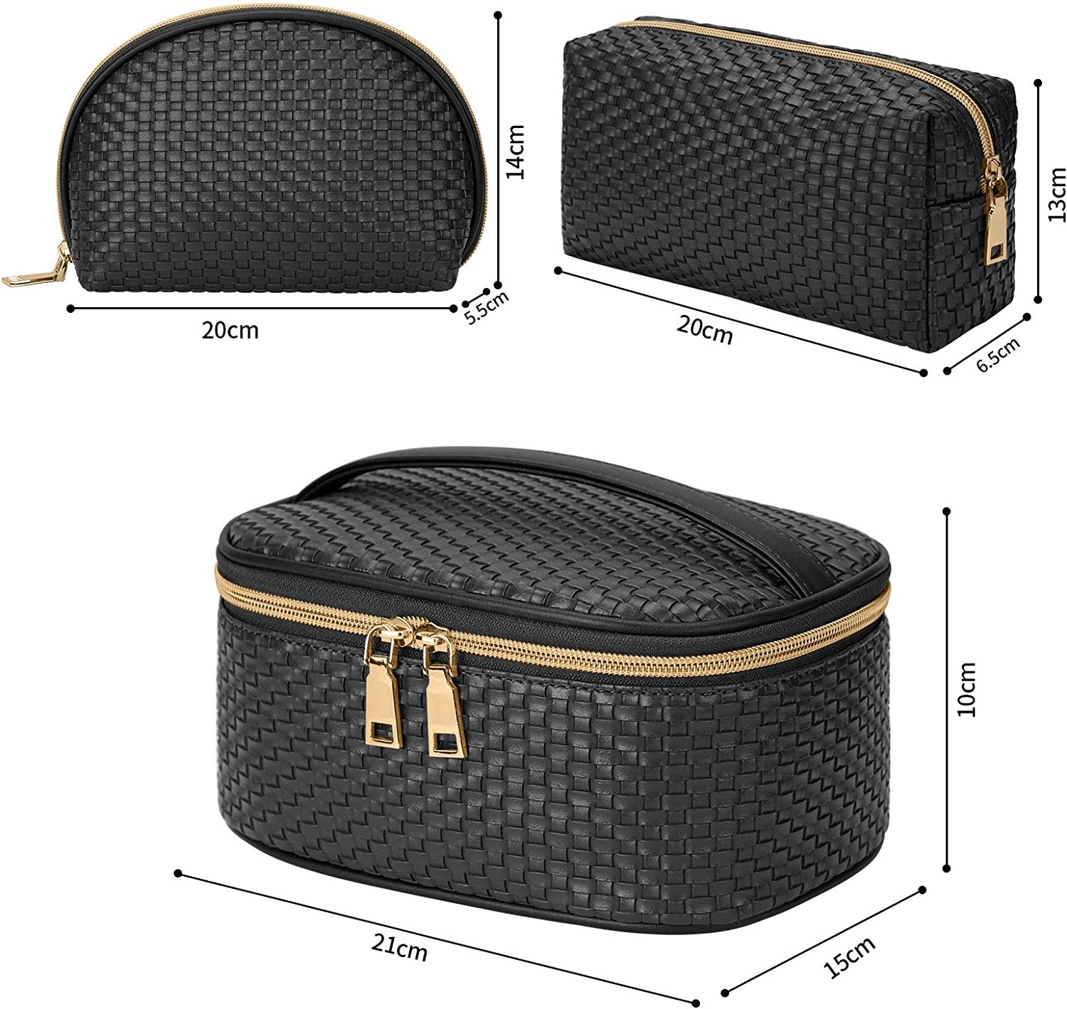 Makeup Bag Travel Cosmetic Bag for Women Portable Waterproof Makeup Organizer Bag Toiletry Bags 3 Pack Black