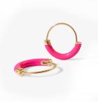 925 Sterling Silver EARRINGS 18MM Dia Hoops with Hot Pink Enamel and 18K Gold