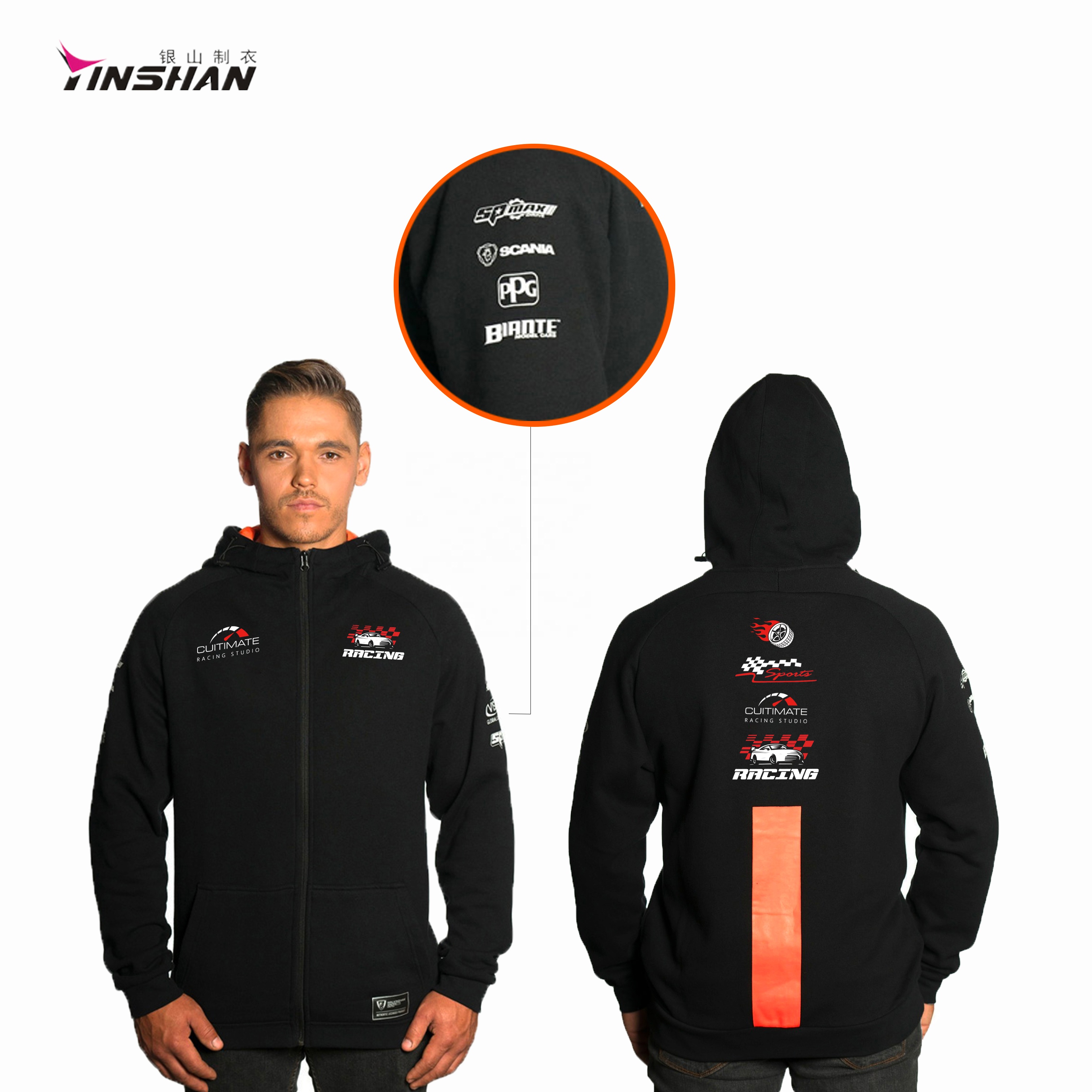 Print Full Zipper Up Motor Cross Pit Shirt Custom Sportswear Mens Hoodies Long Sleeve