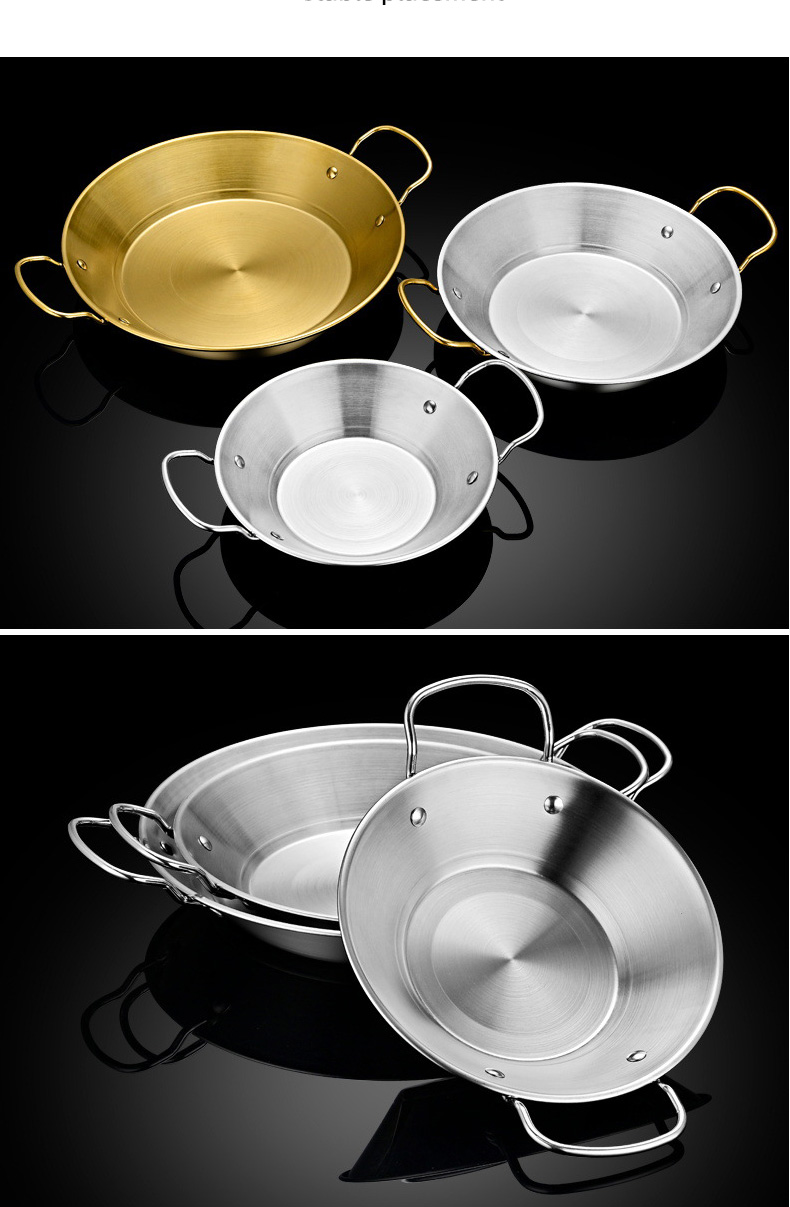 Wholesale TOP Seller Gold Cookware Dry Pan Stainless Steel Ramen Pots Seafood Frying Pan For Kitchen