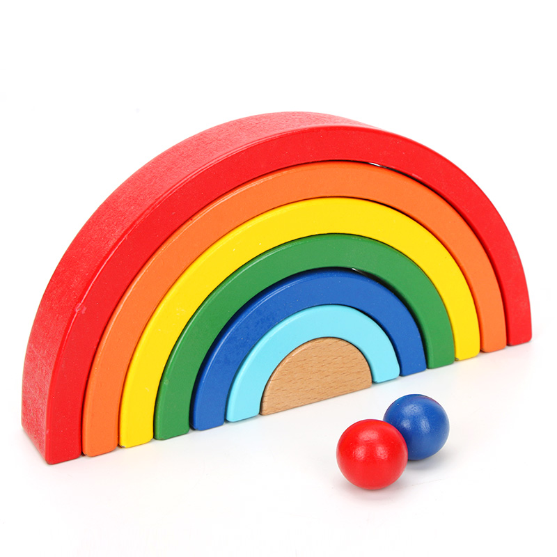 Brown 18cm Rainbow Wooden Building Blocks Toy Creative Educational
