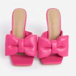 Squared Toe Fuchsia Women High Heeled Shoes Faux Leather Transparent Heel
