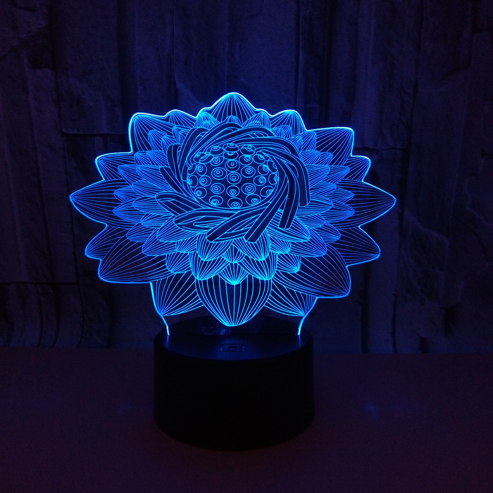 New Lotus flower custom OEM words picture 3D night Light LED Creative gift Desktop Table Lamp
