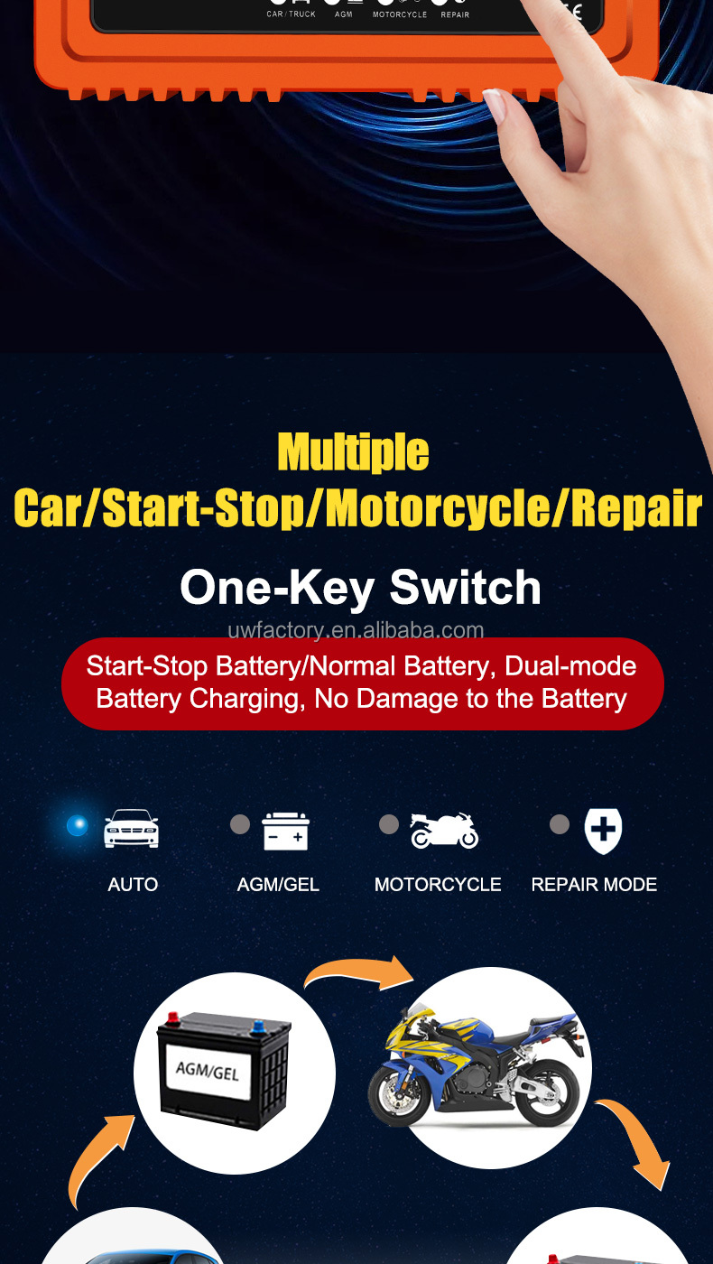 12V 24V 12A 10A 24V6a 9-Stage Battery Charger OEM/ODM Accepted Fast Charging Speed for Deep-Cycle Lead Acid Batteries