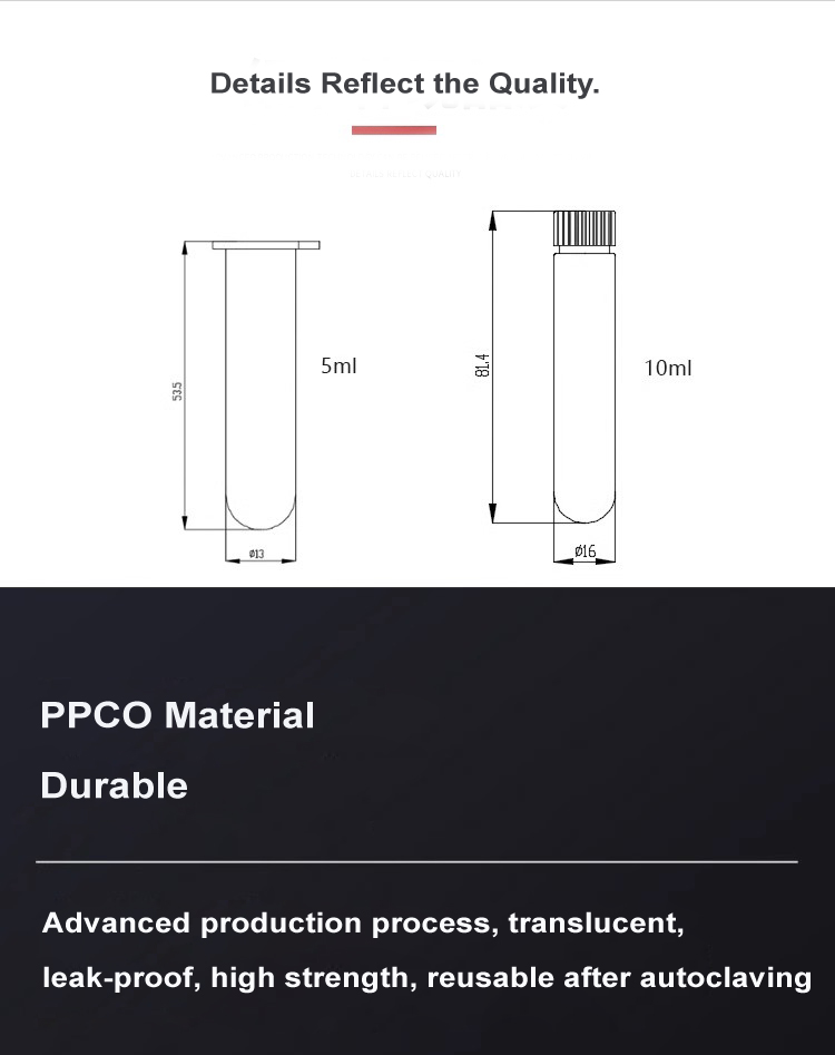 5ml and 10ml High Speed Centrifuge Tubes Made of PPCO for Centrifuge Classification