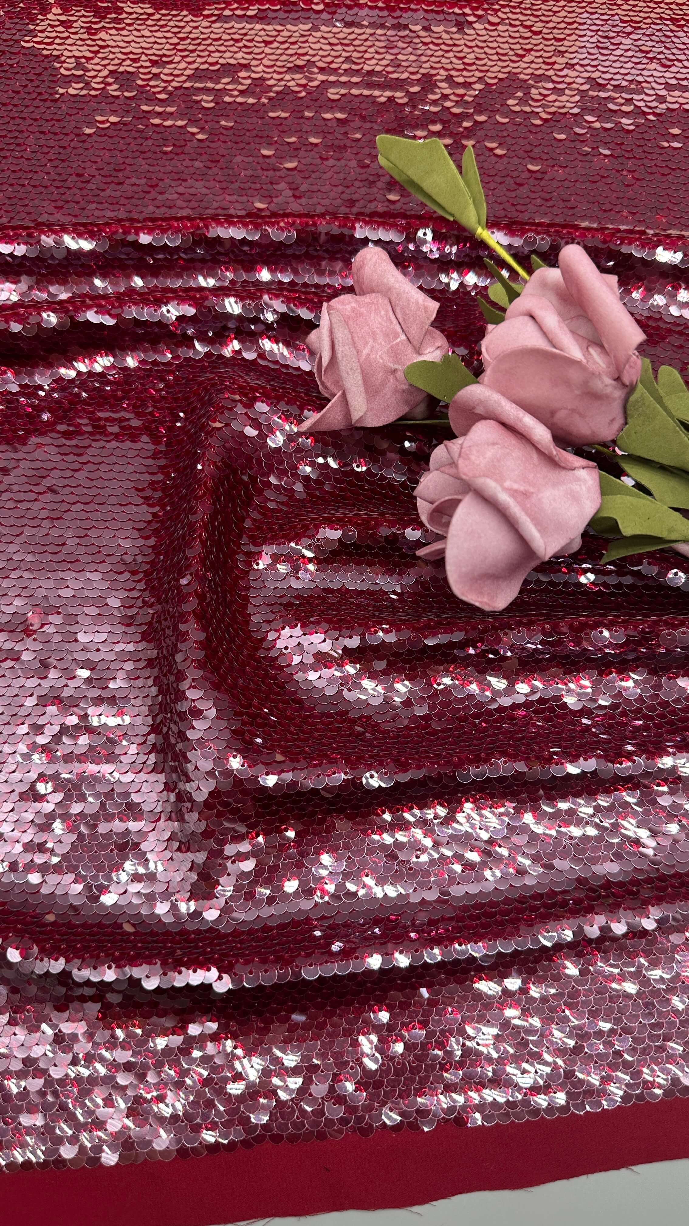 Leafy Red Sequin Embroidery Fabric For Party Occasions Dresses