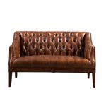Three And Two Seater Vintage Leather Sofas With Wooden Legs