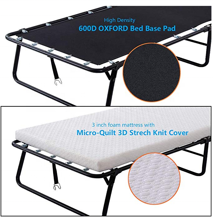 Folded Yes Black Sleep Master Folding Guest Oxford Bed Frame With Comfort Foam Mattress