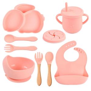 Wholesale 9pcs Rabbit Baby Silicone Feeding Set Pink Silicone Bib And Bowl Set from china suppliers