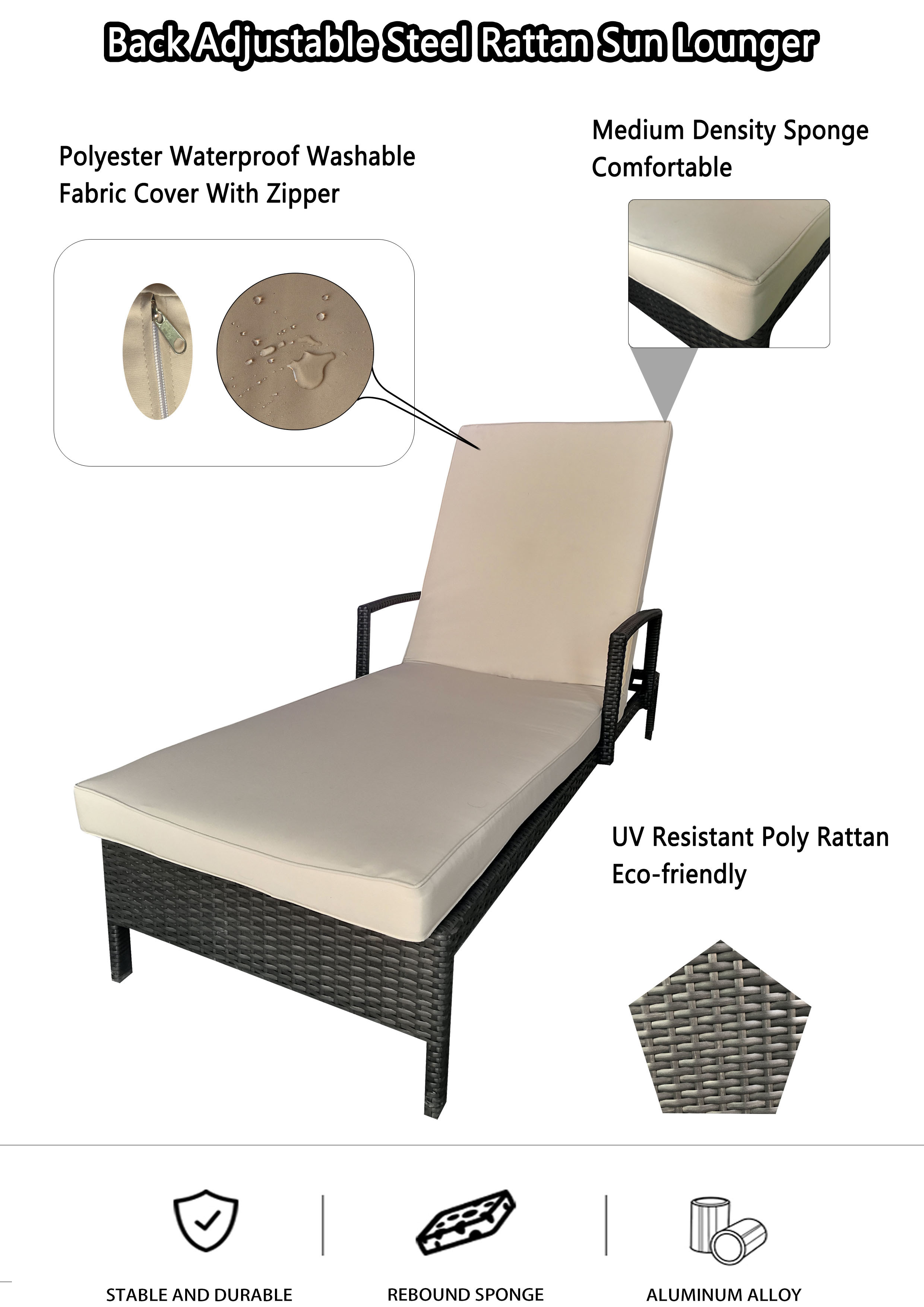 Rattan Wicker Adjustable Recliner Lounge Chair Chaise Patio Backyard Poolside Sunbed Garden