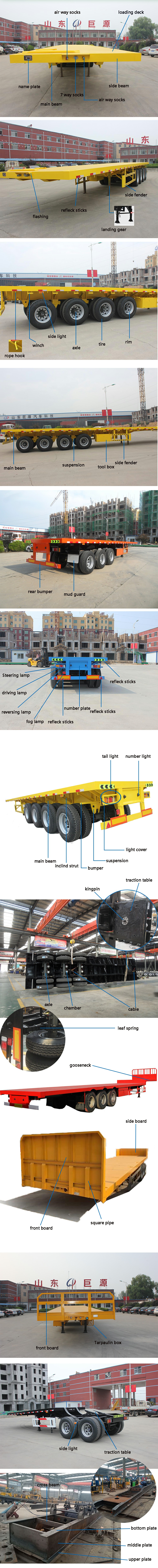 Leaf Spring Suspension 40ft/45ft Flatbed Semi Trailer for Easy Loading and Unloading