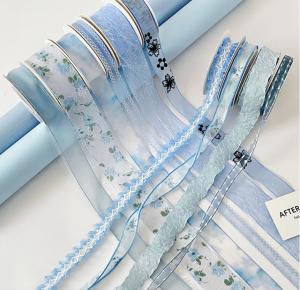 Wholesale Man-Made Blue Ocean Dream Seeking Series Ribbon Flower Bouquet Packaging Ribbon Floral Decoration Material Batch Handcrafted DIY from china suppliers