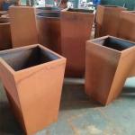 Outside Garden Metal Flower Pot Rusty Corten Steel Tapered Planter Box