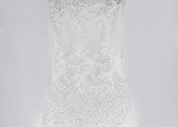 African French White Embroidered Lace Fabric Bridal Mesh Fabric For Party