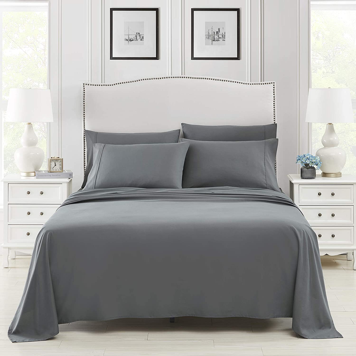 Super Soft Brushed Microfiber 1800 Thread Count Luxury Egyptian Trim Bed Sheet Set 6pcs
