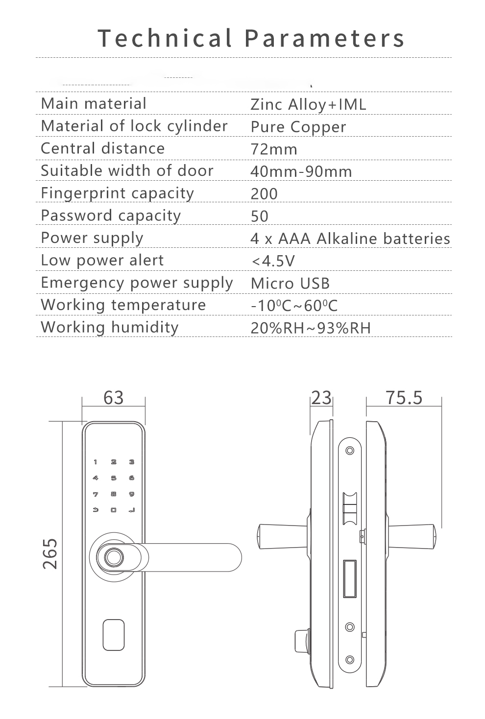 Micro USB Intelligent Door Lock IML Tuya Fingerprint Lock