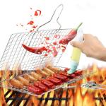 ISO9001 Stainless Steel BBQ Tools And Accessories Folding Grill Basket With