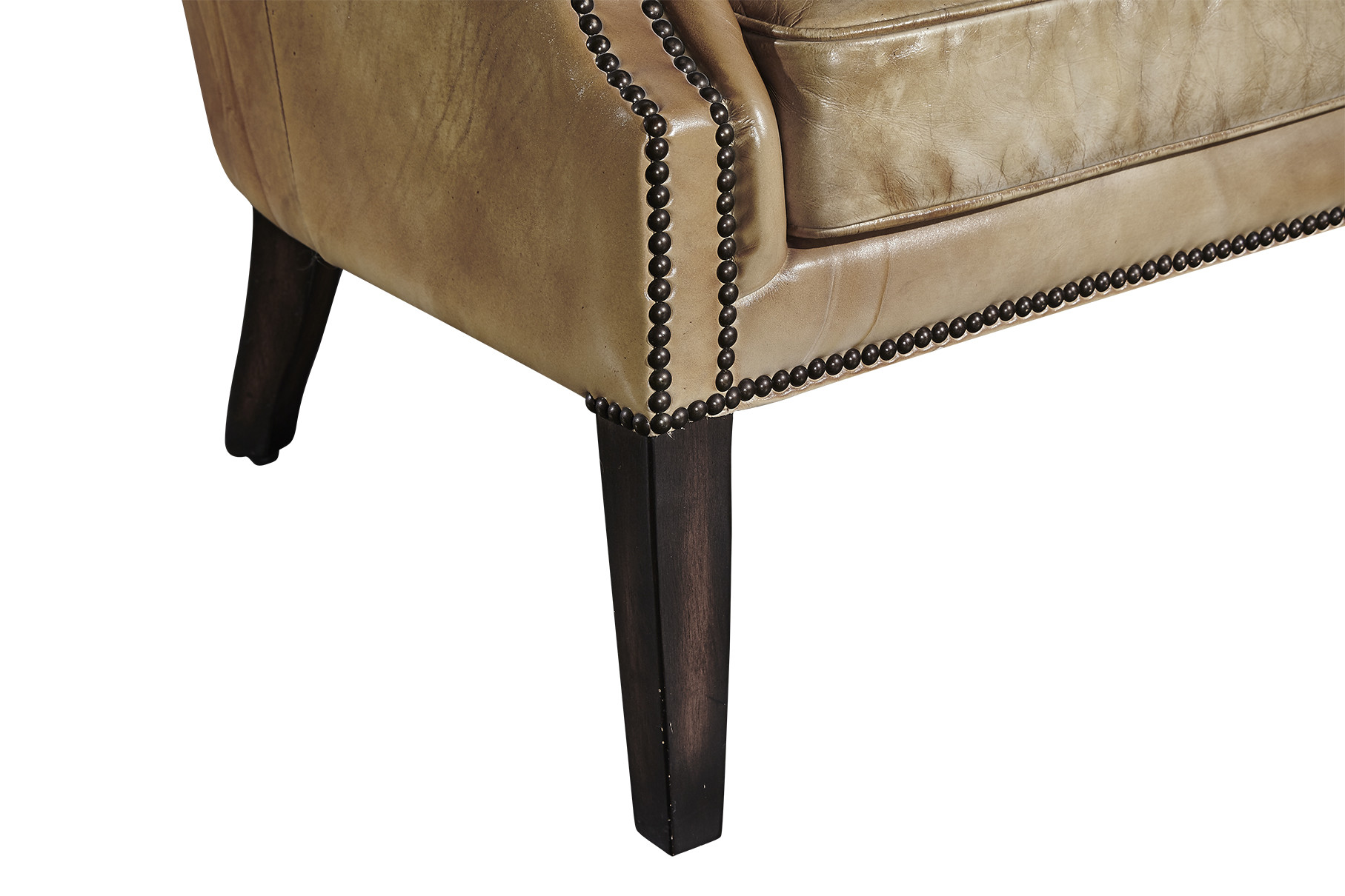 Wooden Legs Leather Wingback Chair , High Back Living Room Chair Water Wash Leather