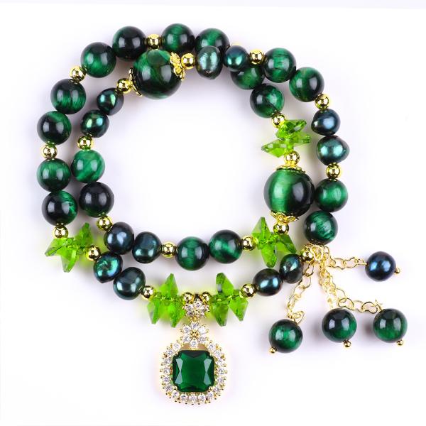 Handmade Gemstone Beaded Bracelet Natural Green Tiger's Eye Stone Bracelet