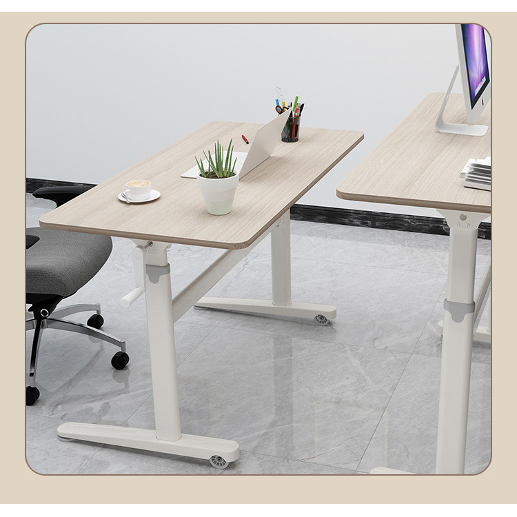 Manual Height Adjustable Recording Studio Table Workstation Luxury Style White Wooden