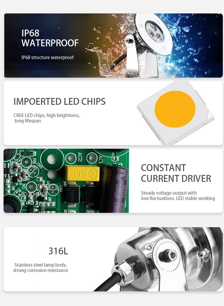 Low Voltage Spa Underwater LED Spotlights 12v RGB Color Colorful 5W Aluminum Body