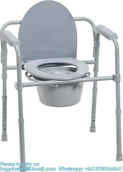 Folding Steel Bedside Commode Chair, Portable Toilet, Supports Bariatric