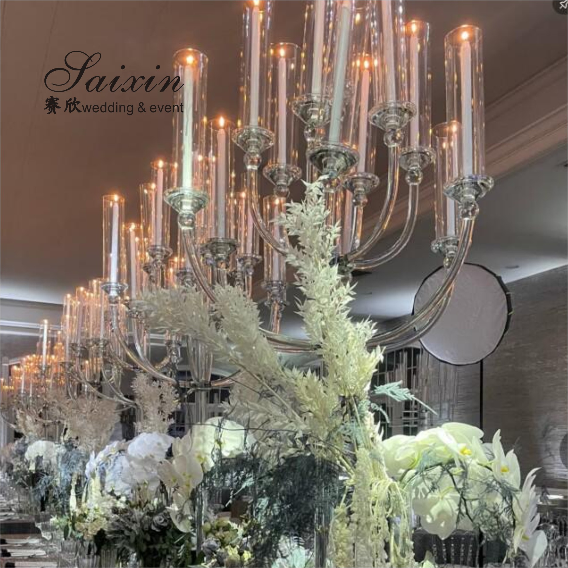 5 Arms Piece Crystal Glass Candelabra Tube Centerpieces Event Decoration 110CM