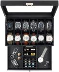 GUKA Watch Box 12 Slot Watch Display Organizer Leather Jewelry Case Drawer Glass