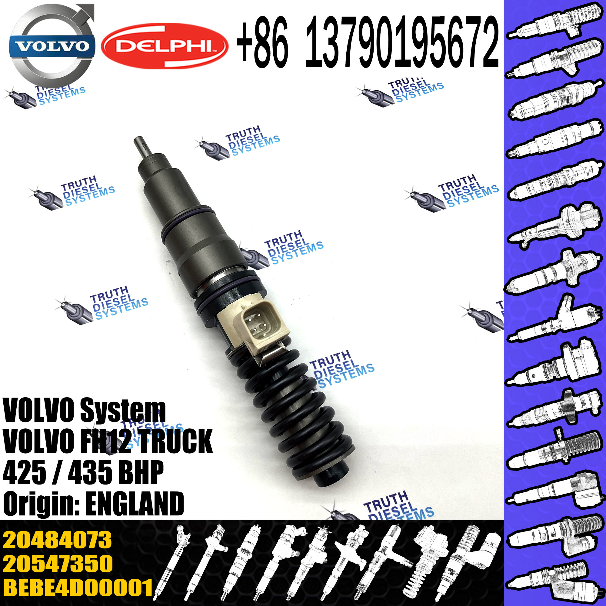 High Quality Diesel Fuel Injector 20547350 20484073 BEBE4D00001 For VOL FH12 TRUCK 425 / 435 BHP