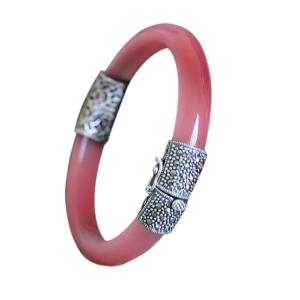 Wholesale Women Vintage Jewelry Sterling Silver Zirconia Bangle Bracelet (015741WPINK) from china suppliers