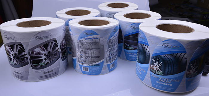 OEM custom full color white PP vinyl die cut car care product bottle label roll printing