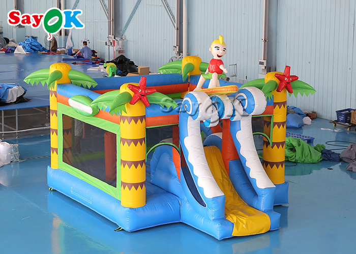 Palm Tree Inflatable Jumping Castle With Surf Boy Tropical Slide